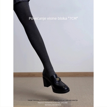 Ženske loaferice od mekane kože s camellijom, slip-on, debeli potplat, britanski stil, prava koža, visina peta 6–8 cm