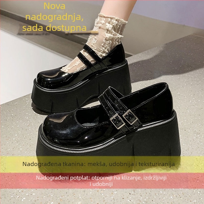 Ženske Mary Jane cipele od francuske lakirane kože, jesen 2024, preppy školski stil, debeli potplat, niski izrez s kopčom