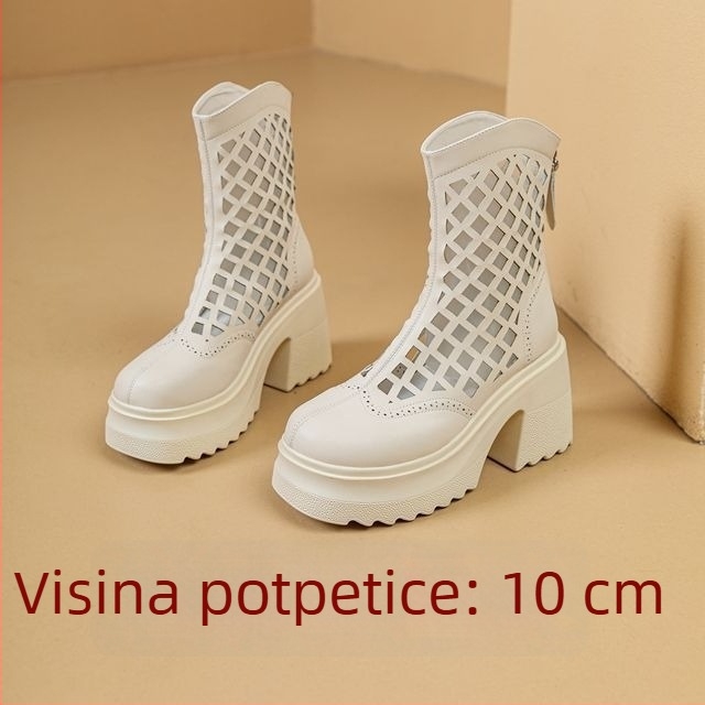 Ženske kožne čizme s perforacijama, platforma, visoke potpetice, jahački stil