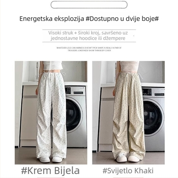 Ženske hlače s cvjetnim uzorkom u stilu radnih hlača, visokim strukom, širokim krojem, udobne za ljeto, retro američki stil