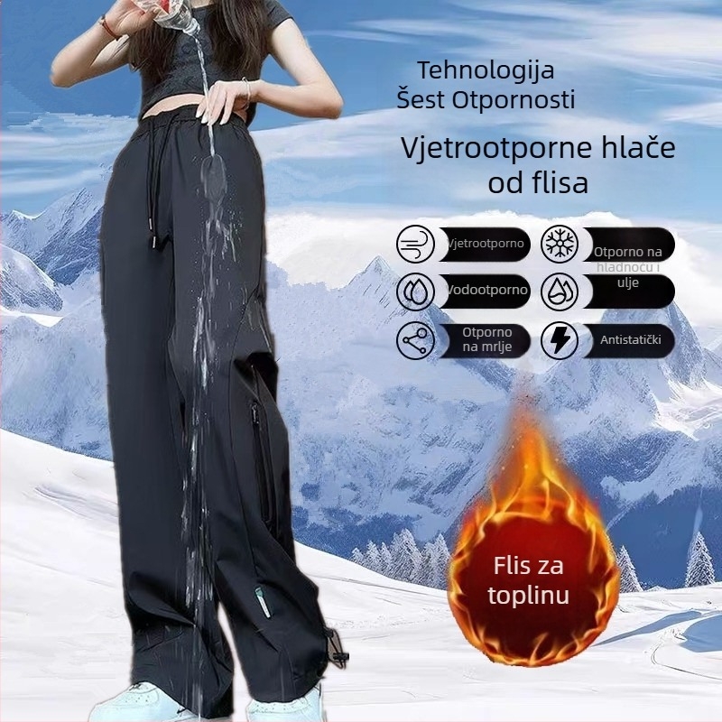 Ženske hlače za planinarenje s flecom, ravnog kroja, vjetro i vodoodporne, za jesen-zimu, casual outdoor
