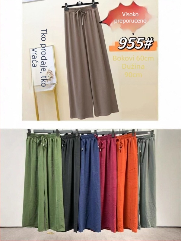 Ljetne hlače visokog struka, opuštenog kroja, plus veličina, jednobojne boje, elastični pojas, široke nogavice, culotte stil
