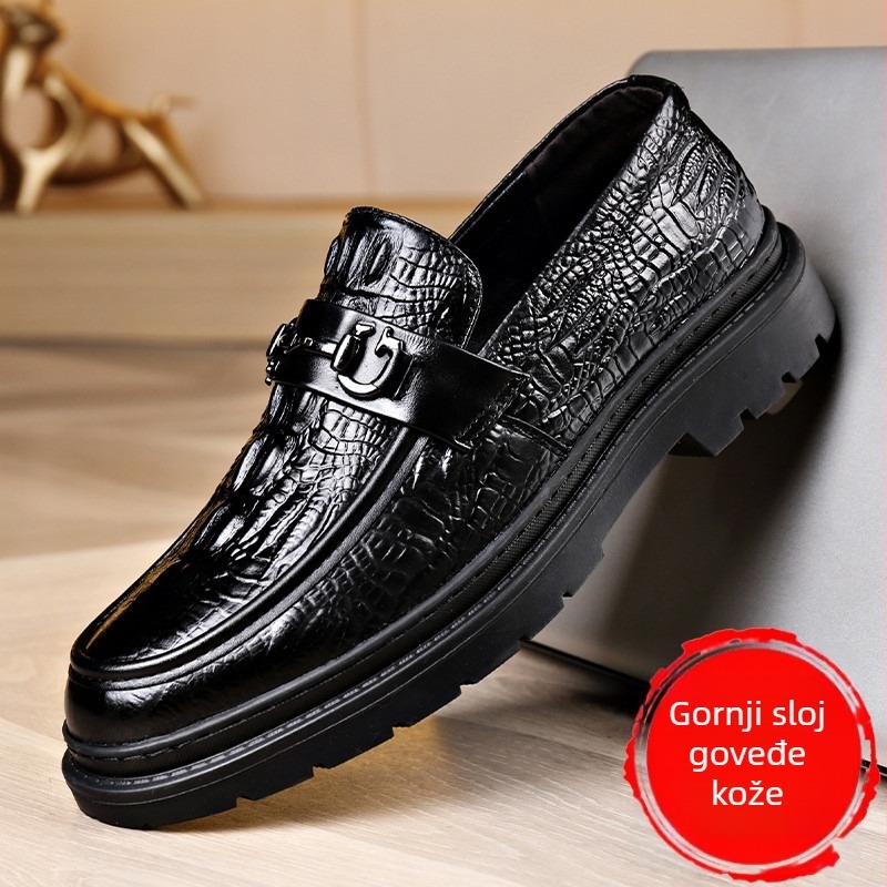 Muške kožne loafers, koža prvog sloja teleće kože s uzorkom krokodila, britski stil poslovno-ležerne obuće s debelim potplatom