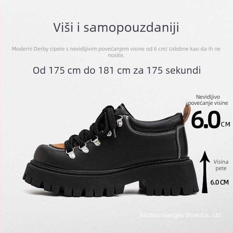 Muške Derby cipele s debelom potplatom i povećanjem visine od 6 cm, jesenski britanski stil, kožna obuća, veličina 45