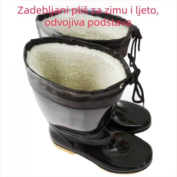 Muške kišne čizme srednje visine s pamukom u unutrašnjosti, protuklizne i otporne na habanje, odvojiva topla podstava, gumene kišne čizme
