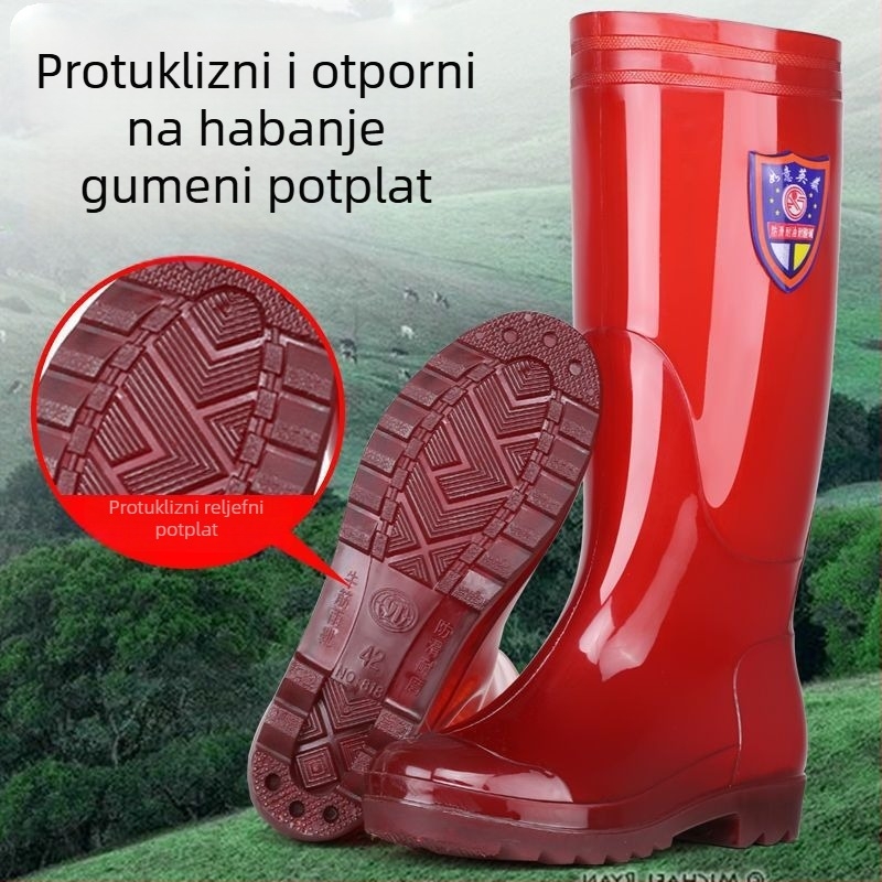 Muške gumene čizme za kišu s fleecem u unutrašnjosti i debelim potplatom, vodootporne
