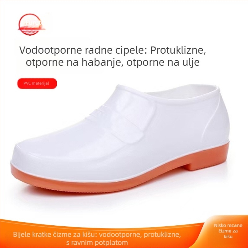 Lutai niske kišne čizme za prehrambenu industriju, bijele PVC zaštitne kuhinjske čizme, vodootporne i otporne na ulje