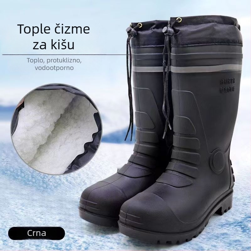 Muške PVC čizme za kišu s toplom podstavom i ovčjom kožom, vodootporne, protuklizne, tople