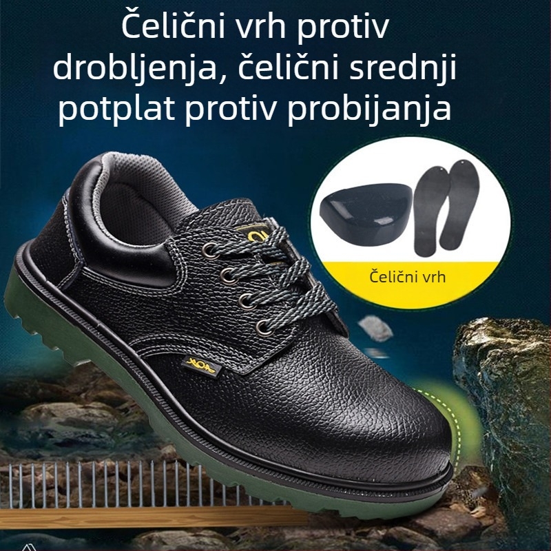Cipele za radnu zaštitu s zaštitom od udara i probijanja, lagane i otporne na habanje, gornji dio od brušene kože, zelena PU potplata, čelični zaštitni prst