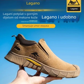 Prozračne kožne radne cipele s čvrstom potplatom, otporne na udarce i proboj, slip-on, sigurnosne cipele za zavarivače