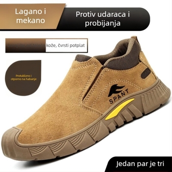 Prozračne kožne radne cipele s čvrstom potplatom, otporne na udarce i proboj, slip-on, sigurnosne cipele za zavarivače