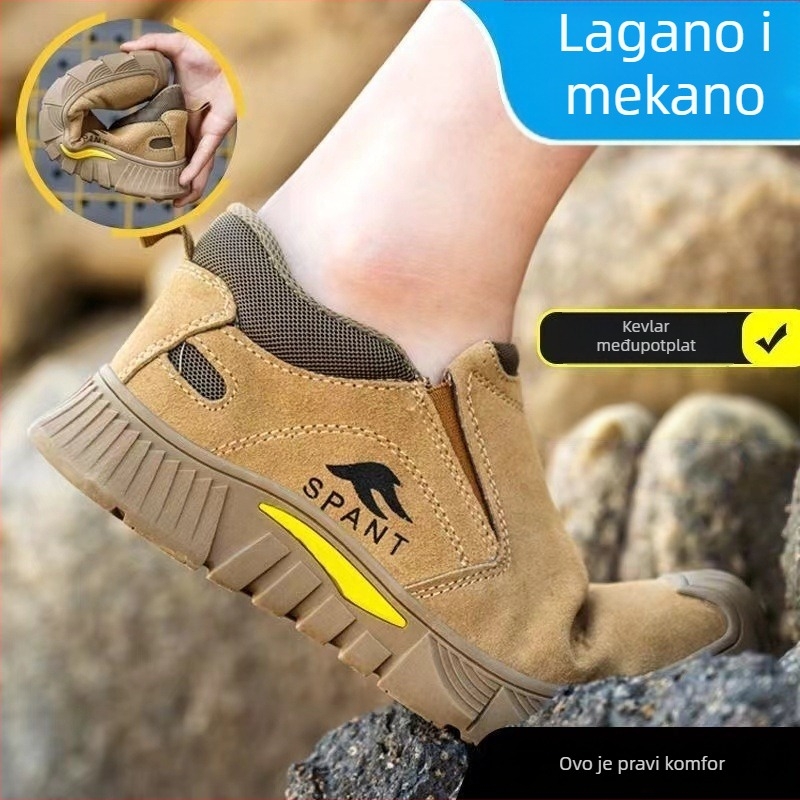 Prozračne kožne radne cipele s čvrstom potplatom, otporne na udarce i proboj, slip-on, sigurnosne cipele za zavarivače