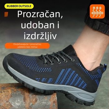 prozračne radne cipele za zaštitu s Flywoven mrežom, proljeće-jesen, otpornost na udarce i proboj, protuklizna podstava, čelični prst, za muškarce, boje: crno-plava, crno-bijela