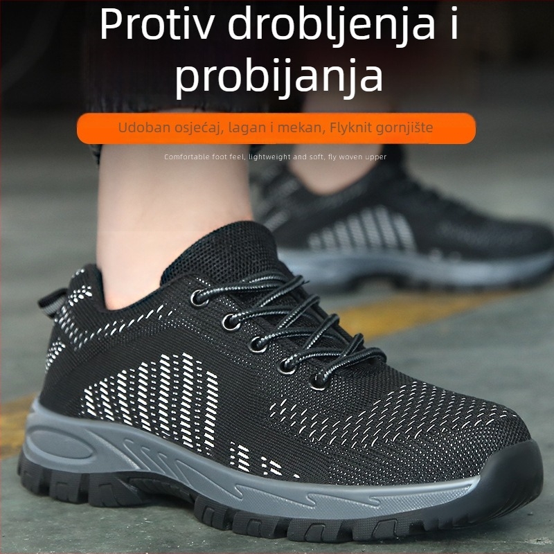 prozračne radne cipele za zaštitu s Flywoven mrežom, proljeće-jesen, otpornost na udarce i proboj, protuklizna podstava, čelični prst, za muškarce, boje: crno-plava, crno-bijela