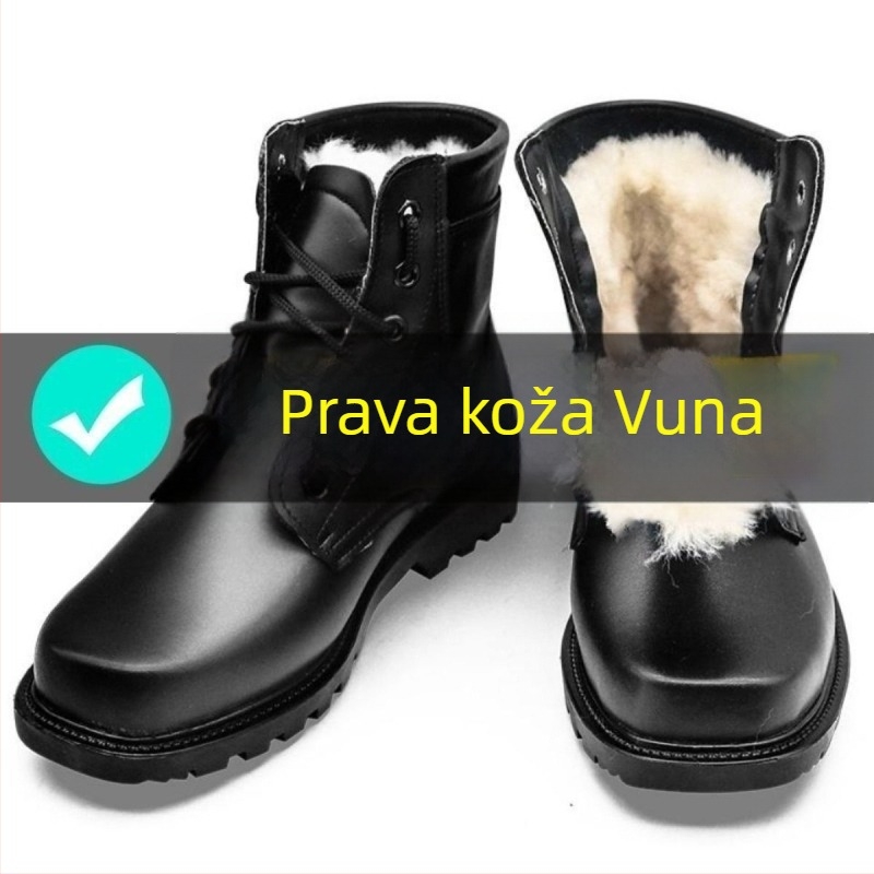 Muške čizme za snijeg od pune kože, s debelim vunenim podstavom, tople visoke kožne čizme