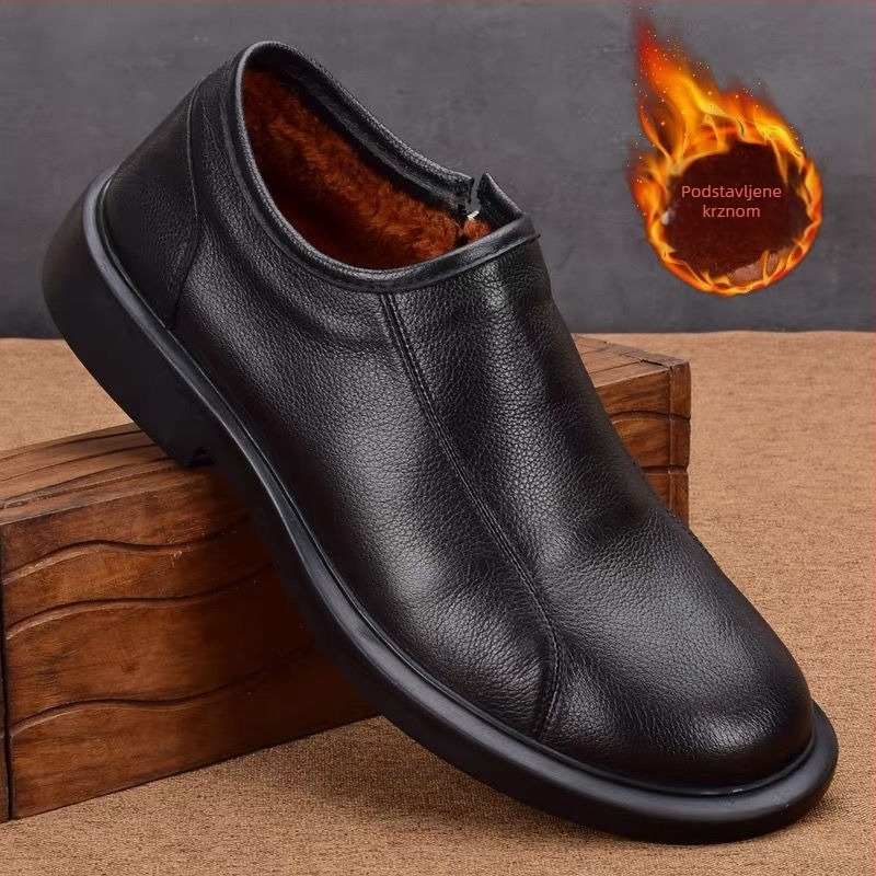 Muške zimske cipele s flis podstavom, kožne casual cipele sa zipom, niske čizme u stilu dad shoes