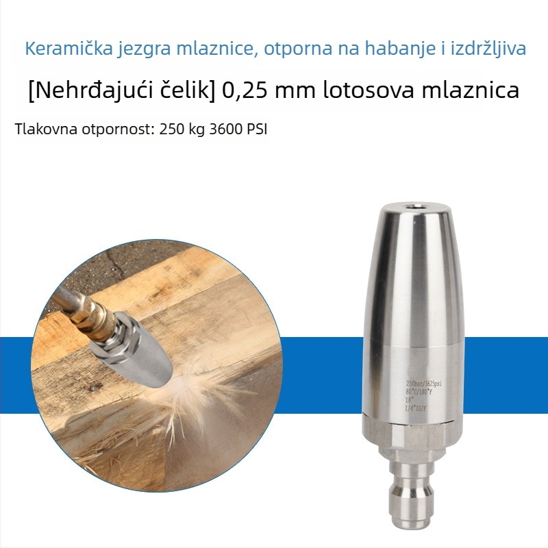 Nehrđajući čelik visoko tlakni čistač s 360° Lotus rotirajućom mlaznicom, pištolom za vodu i brzim spojem; za čišćenje kore i hrđe