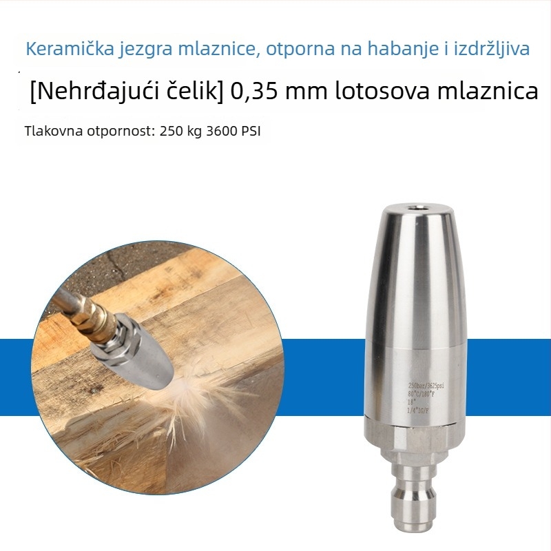 Nehrđajući čelik visoko tlakni čistač s 360° Lotus rotirajućom mlaznicom, pištolom za vodu i brzim spojem; za čišćenje kore i hrđe