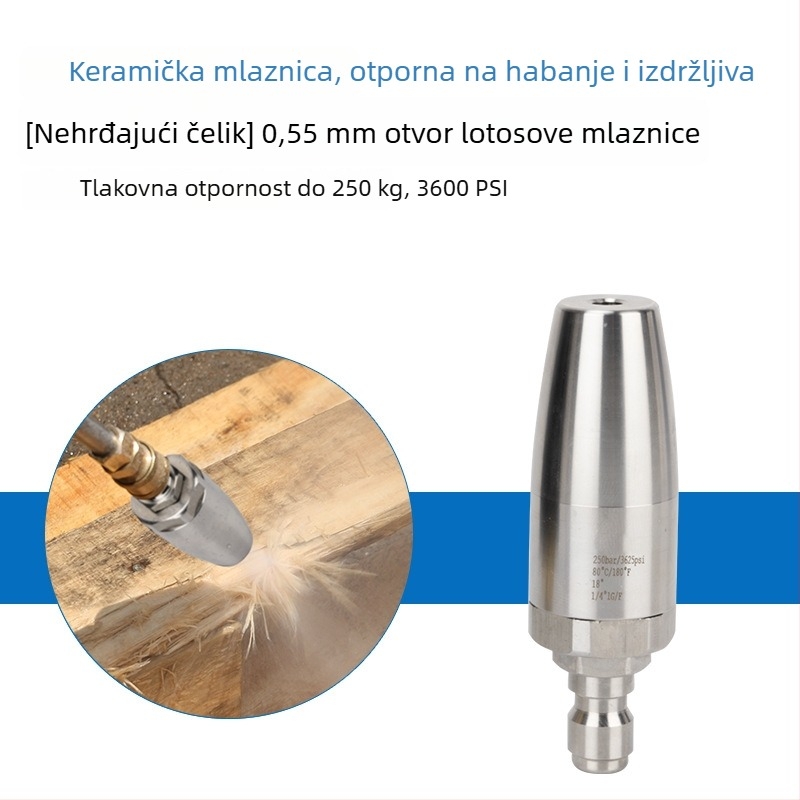 Nehrđajući čelik visoko tlakni čistač s 360° Lotus rotirajućom mlaznicom, pištolom za vodu i brzim spojem; za čišćenje kore i hrđe