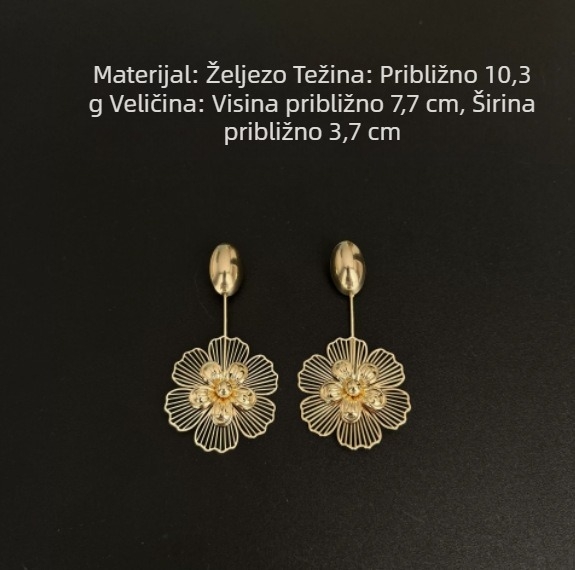 Zlatne naušnice s cvijećem, francuski retro dvorski stil, ženski nakit