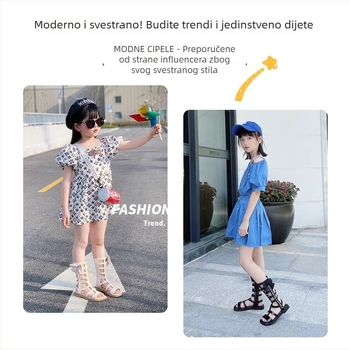 Dječje rimske sandale u stilu princeze, jednofarbne, mekana gumena potplata, bočni zatvarač