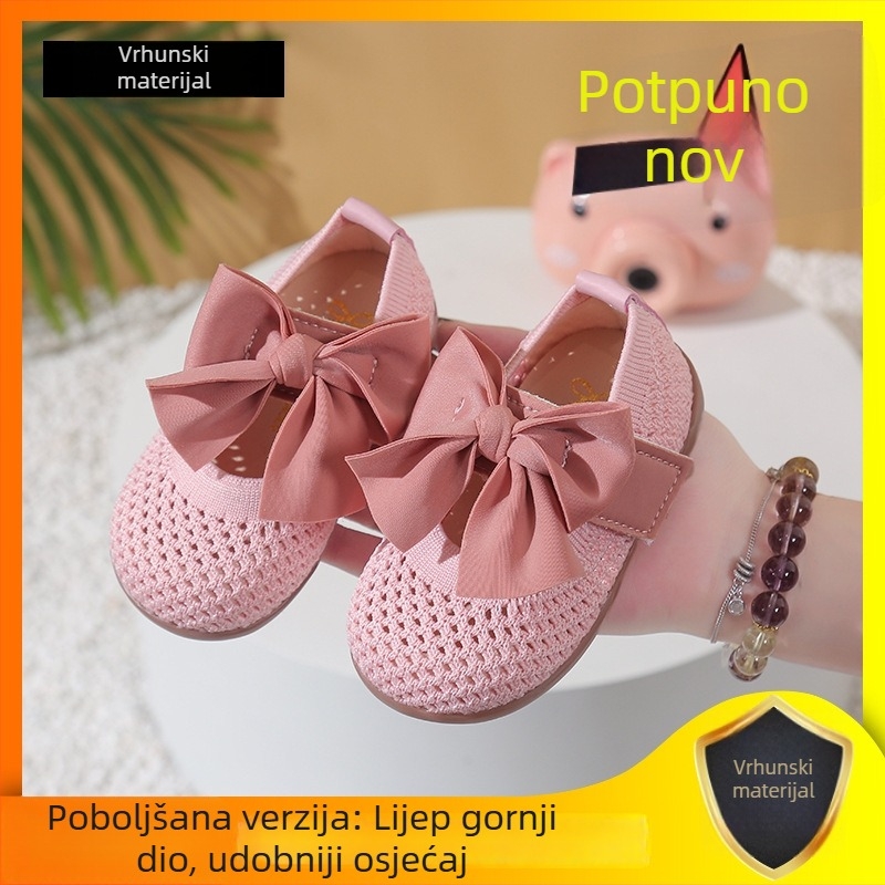 Dječje ljetne sandale s mrežastom tkaninom, prozračne, zatvoren prst, princes stil, mašna, mekana podplat