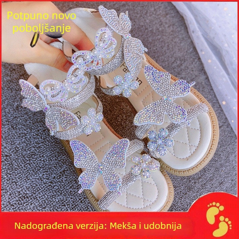 Miaofei Sandale za djevojčice - meka potplata, kristali, rimski stil, princežinski dizajn, ljeto 2024, za 4–6 godina