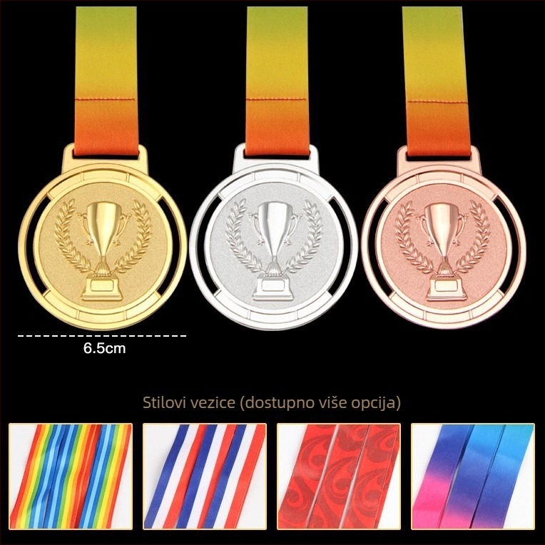 Medalje za školska sportska natjecanja i maratone; medalje za svečanu dodjelu prvog i drugog mjesta; prilagodljive logotipu