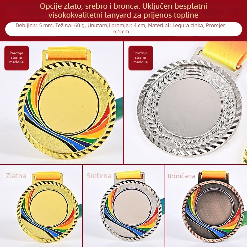 Prazna medalja od cinkovog legura s logom – ispisiva nagrada za sportska druženja i kampus natjecanja