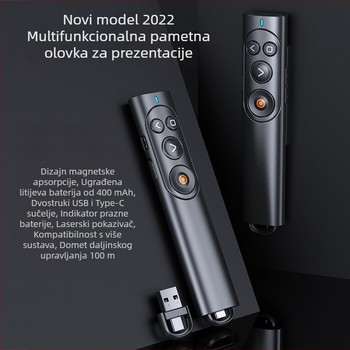 Novo višenamjensko PPT pero sa zelenim laserskim zrakom za promjenu stranica uz daljinsko upravljanje, namijenjeno za nastavu i prezentacije, Type-C punjenje