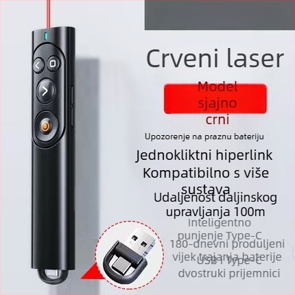 Novo višenamjensko PPT pero sa zelenim laserskim zrakom za promjenu stranica uz daljinsko upravljanje, namijenjeno za nastavu i prezentacije, Type-C punjenje