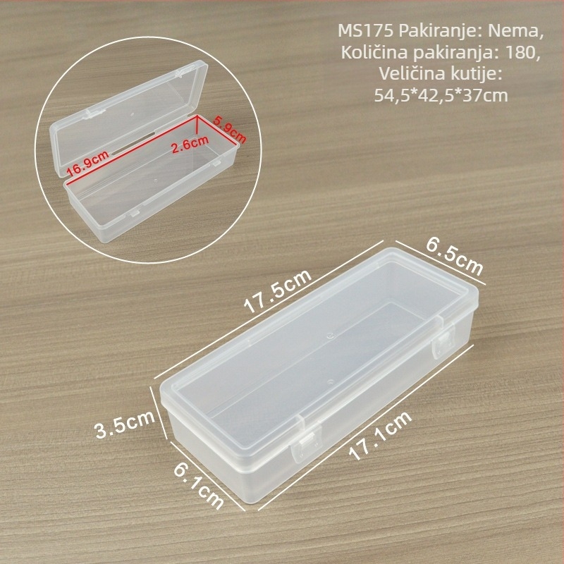 Prozirna pravokutna plastična kutija s preklopnim poklopcem za pohranu uredskih potrepština i sitnih dijelova
