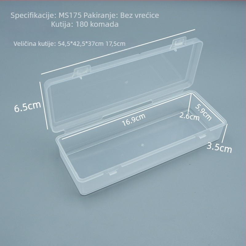 Prozirna pravokutna PP plastična kutija, 17,5 × 6,5 × 3,5 cm, za olovke, školski pribor, hardverske dijelove i alati za manikuru