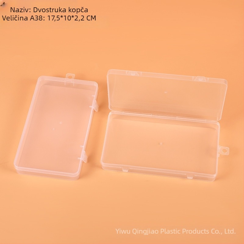 PP prozirna pravokutna kutija za skladištenje s kliznim poklopcem, 17,5 × 10 × 2,2 cm, za alate, dijelove, male predmete, mobitele, maske, bojice i školski pribor