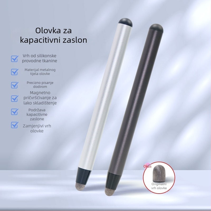 Univerzalni kapacitivni stilus za dodirne zaslone s magnetskim pričvršćivanjem, ugrađenim vrhom olovke i pokazivačem za nastavu na zaslonu