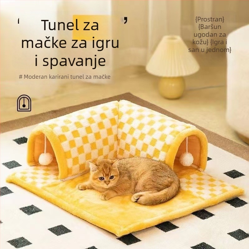 Tunelsko leglo za kućne ljubimce s toplom dekom — labirint tunel za mačke i male pse, odvojivo i perivo, pogodno za sve sezone