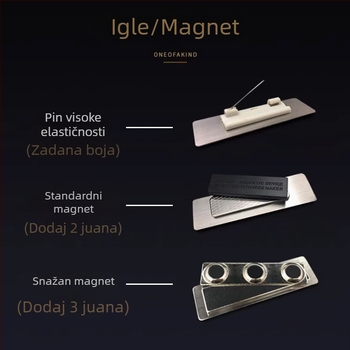 Prilagođena značka s imenom i radnim identifikacijskim brojem od nehrđajućeg čelika, s iglom ili magnetom, brušena površina