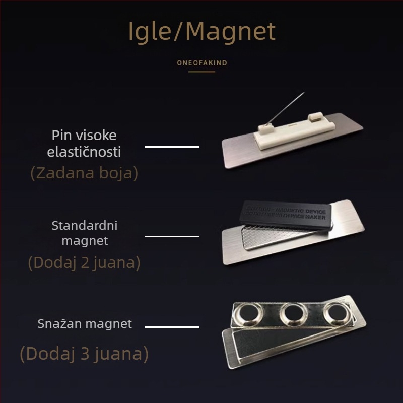 Prilagođena značka s imenom i radnim identifikacijskim brojem od nehrđajućeg čelika, s iglom ili magnetom, brušena površina