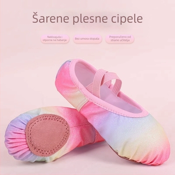 Dječje plesne cipele sa šljokicama i duginim bojama, satenske baletanke za djevojčice, meka podloga, stil princeze
