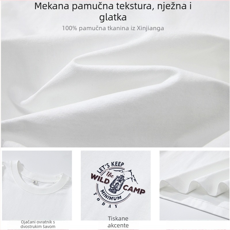 Muška majica s dugim rukavom od pamuka 260 g, tisk natpisa slovima, opuštena silueta, okrugli ovratnik, jesen