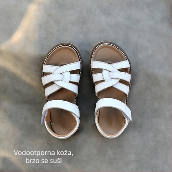 Dječje sandale od prave kože za ljeto, vodootporne, prozračna meka podloga, pleteni dizajn, rimski stil sandala