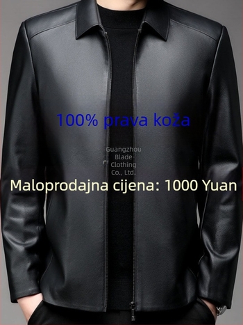 Muška kratka kožna jakna s reverom, vrhunska ovčja koža, poslovni casual stil, jesen 2025