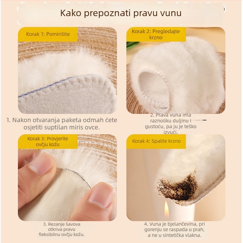 Zimske ulošci od 100% čiste vune sa integriranim krznom, unisex debeli plišasti pamučni ulošci, udobni i upijaju znoj