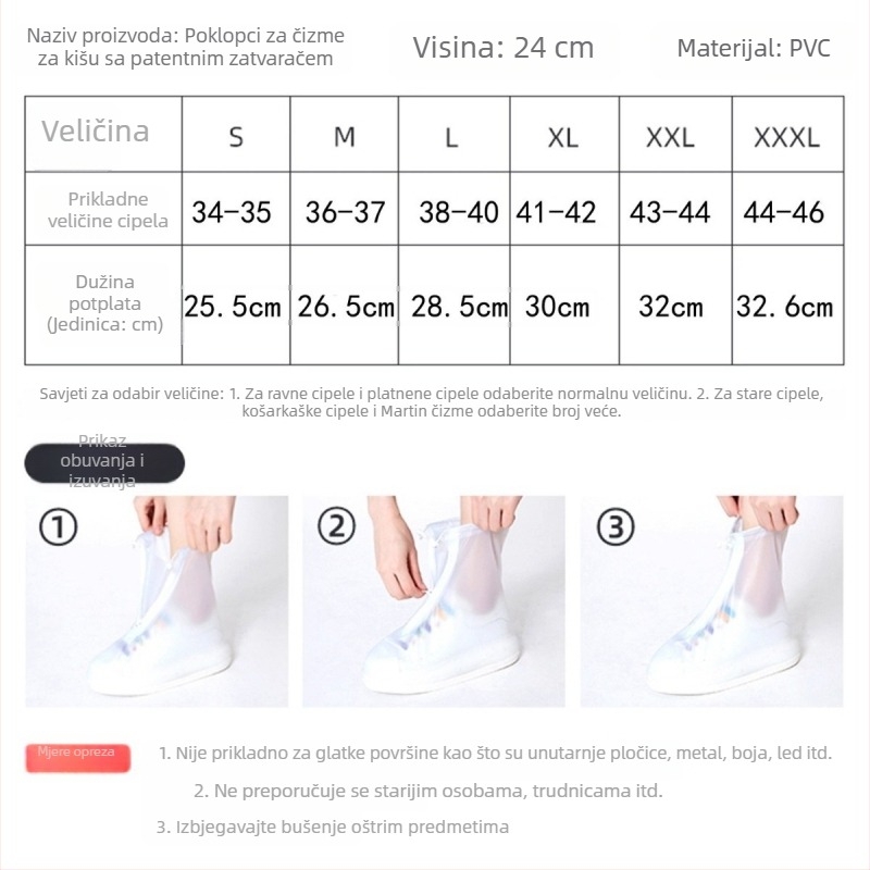 PVC vodootporne navlake za cipele, protuklizne, unisex, debele, otporne na habanje, sa zatvaračem