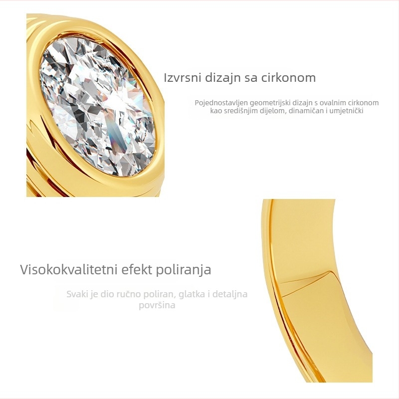 Tanki trodimenzionalni prsten sa solitaire kamenom, spiralnom teksturom i geometrijskim dizajnom od cirkona