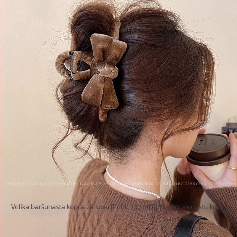 Veliki baršunasti klips za kosu s mašnicom, za updo na potiljku