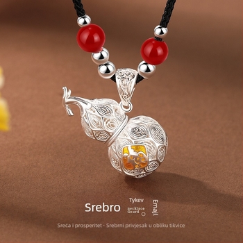 S999 srebrni nakit za žene, retro kineskog stila, emajlirani medaljon u obliku tikve, lanac za ključnu kost