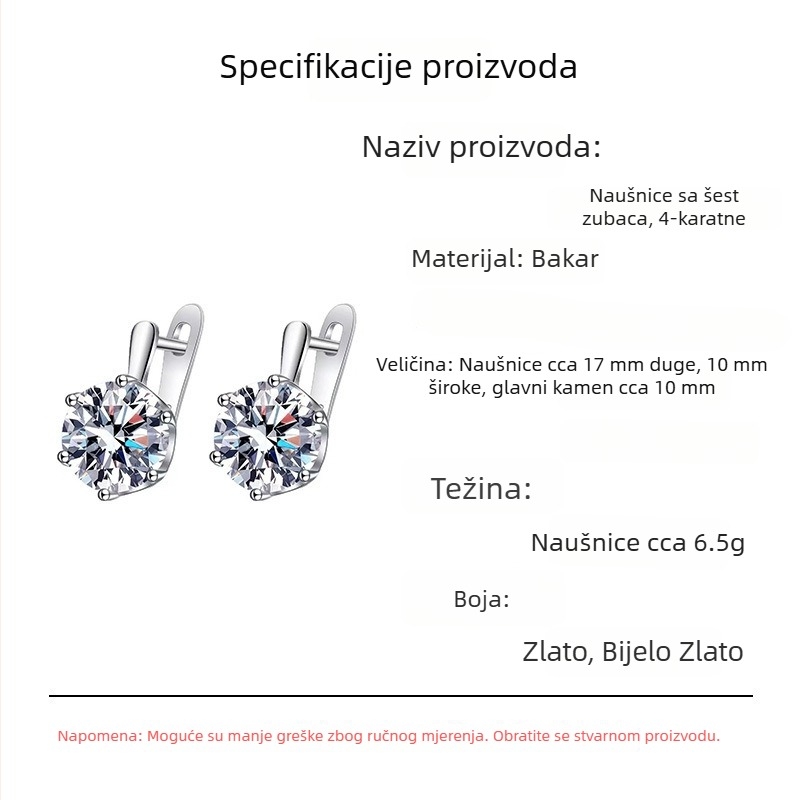 Ženske geometrijske bakrene naušnice s velikim središnjim kamenom, cirkon i dijamant