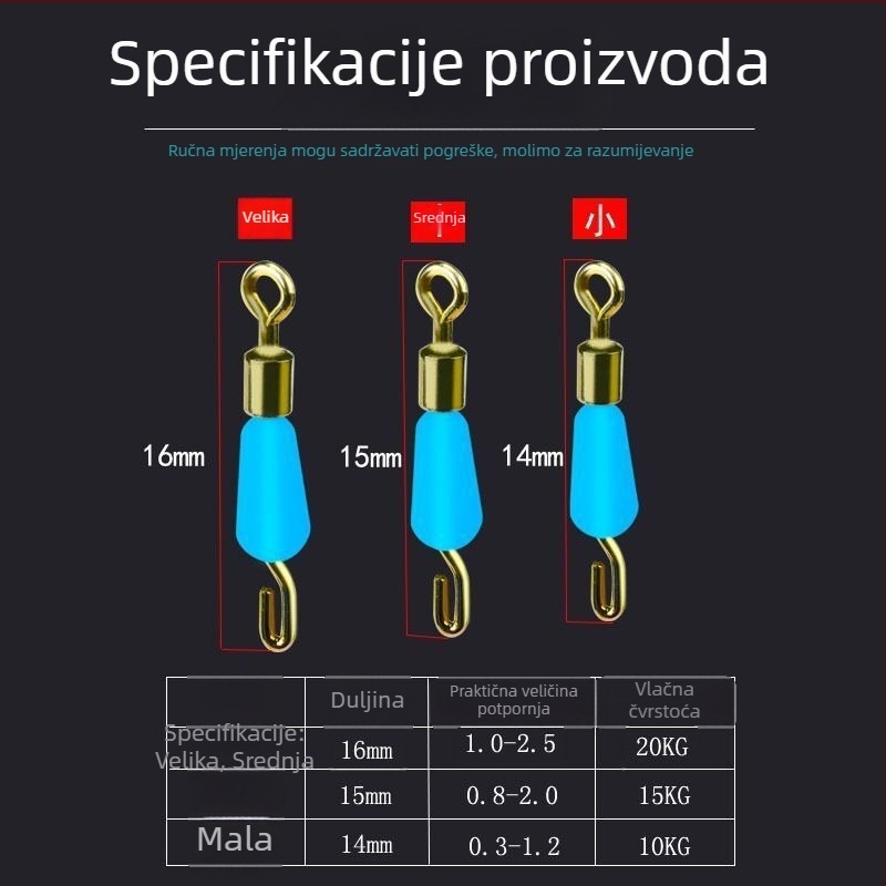 Silikonski brzi klip za podliniju s konektorom i prstenom u obliku osmerokuta za noćni ribolov