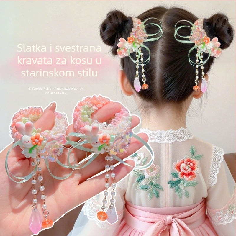Dječji dodaci za kosu u tradicionalnom kineskom stilu, djevojačke kopče za kosu sa cvjetnim mrežicama i resicama